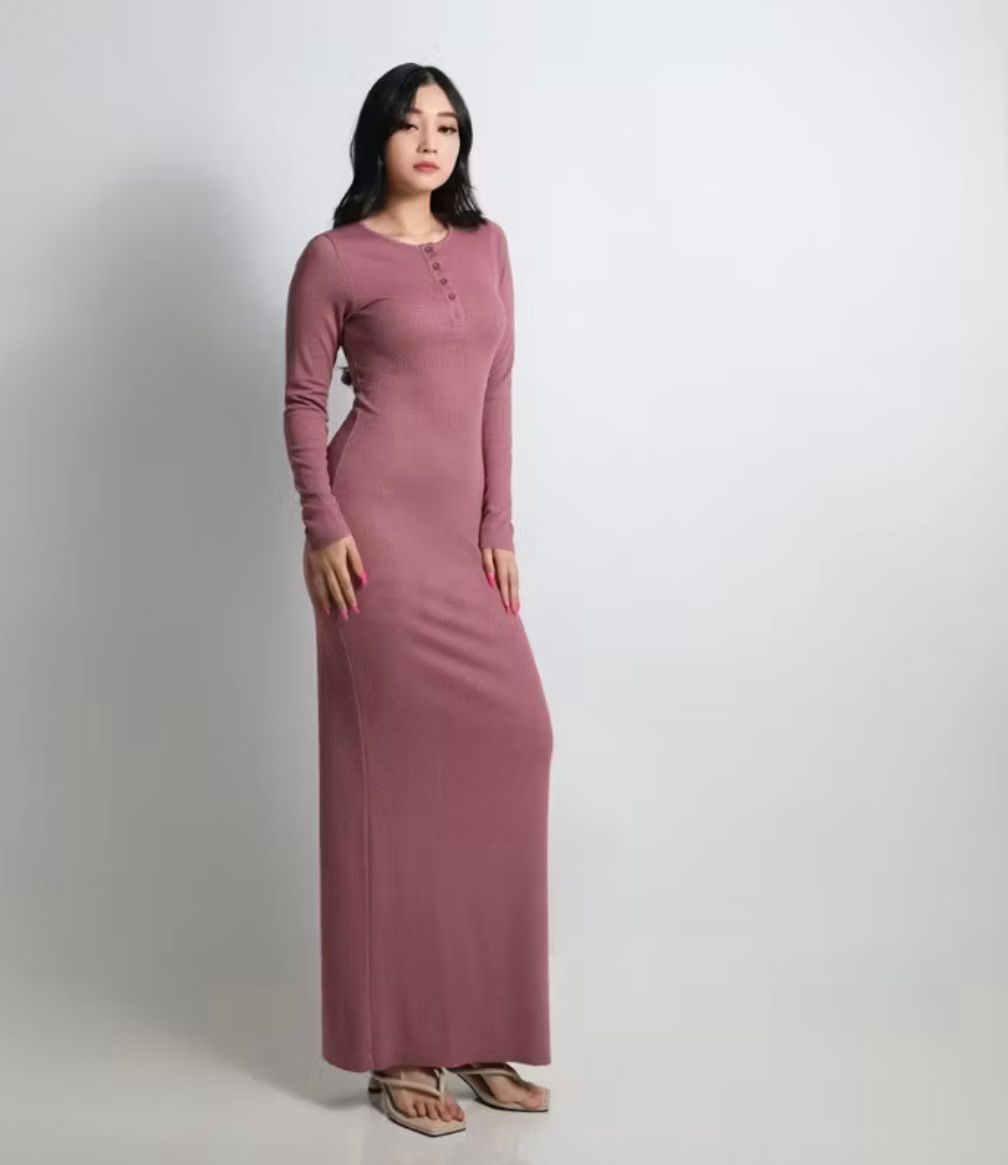 Dress Wanita Panjang Knit Rib Korea
